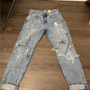 H&M Light Blue Ripped Boyfriend Jeans